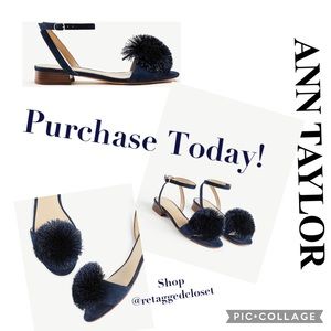 Ann Taylor Rosalie Pom Pom Suede Sandals